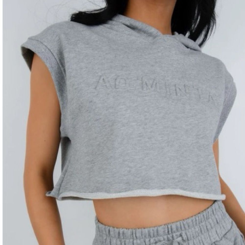 NWT New Arminta Watts Crop Hooded Sleeveless Workout Tank Gray